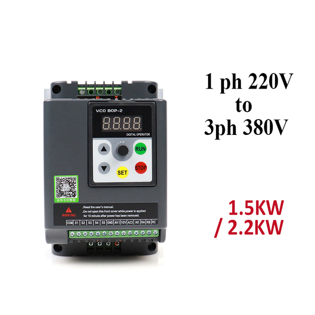 পরিবর্তনশীল ফ্রিকোয়েন্সি ড্রাইভ VFD বৈদ্যুতিন সংকেতের মেরু বদল এবং কনভার্টার ইনপুট একক ফেজ 220V থেকে আউটপুট 3 ফেজ 380V 1.5KW 2.2KW
